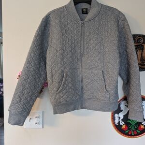 Gray Quilted Zip-Up Jacket